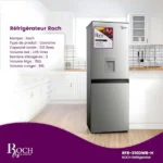 Frigo ROCH Combiné RFR-310DWB-H – 310L – 4 Tiroirs avec Fontaine
