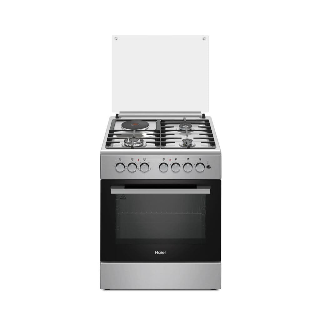 Cuisinière Haier 4 Feux dimension 60×60 inox 3 Feux à gaz et 1 Feu électrique