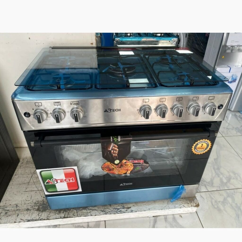 Cuisinière 5 feux Astech 90×60 inox full option avec minuteur